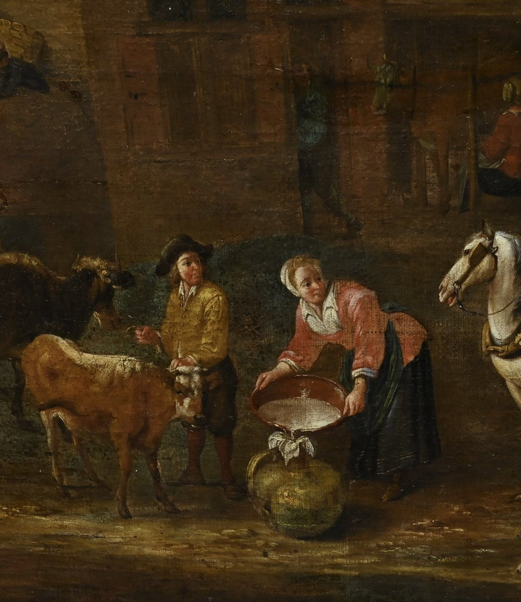 Villaggio Contadino Olio su Tela - Olanda XVII Secolo-photo-3